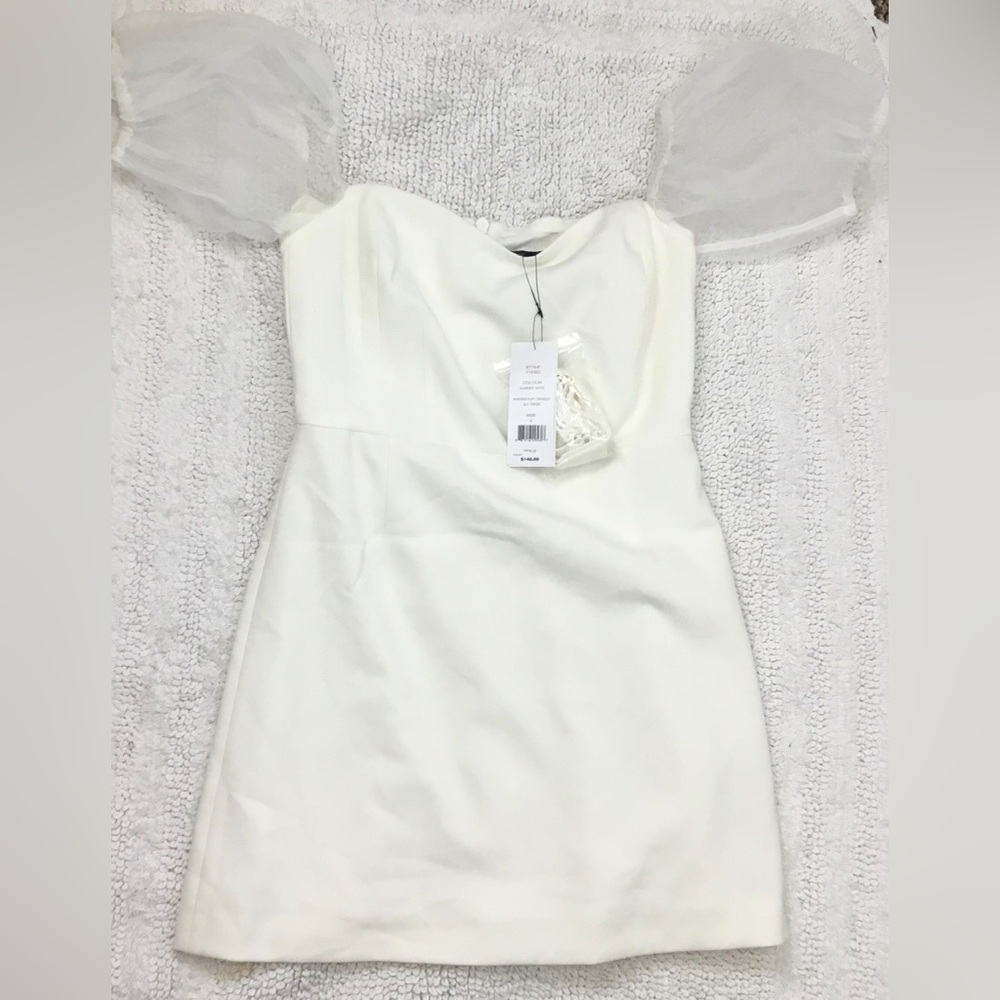 NWT FRENCH CONNECTION Whisper Puff Organza Slv Dress in Summer Whi…